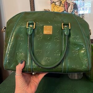 MCM Green Patent Leather Ivana Bowler Bag